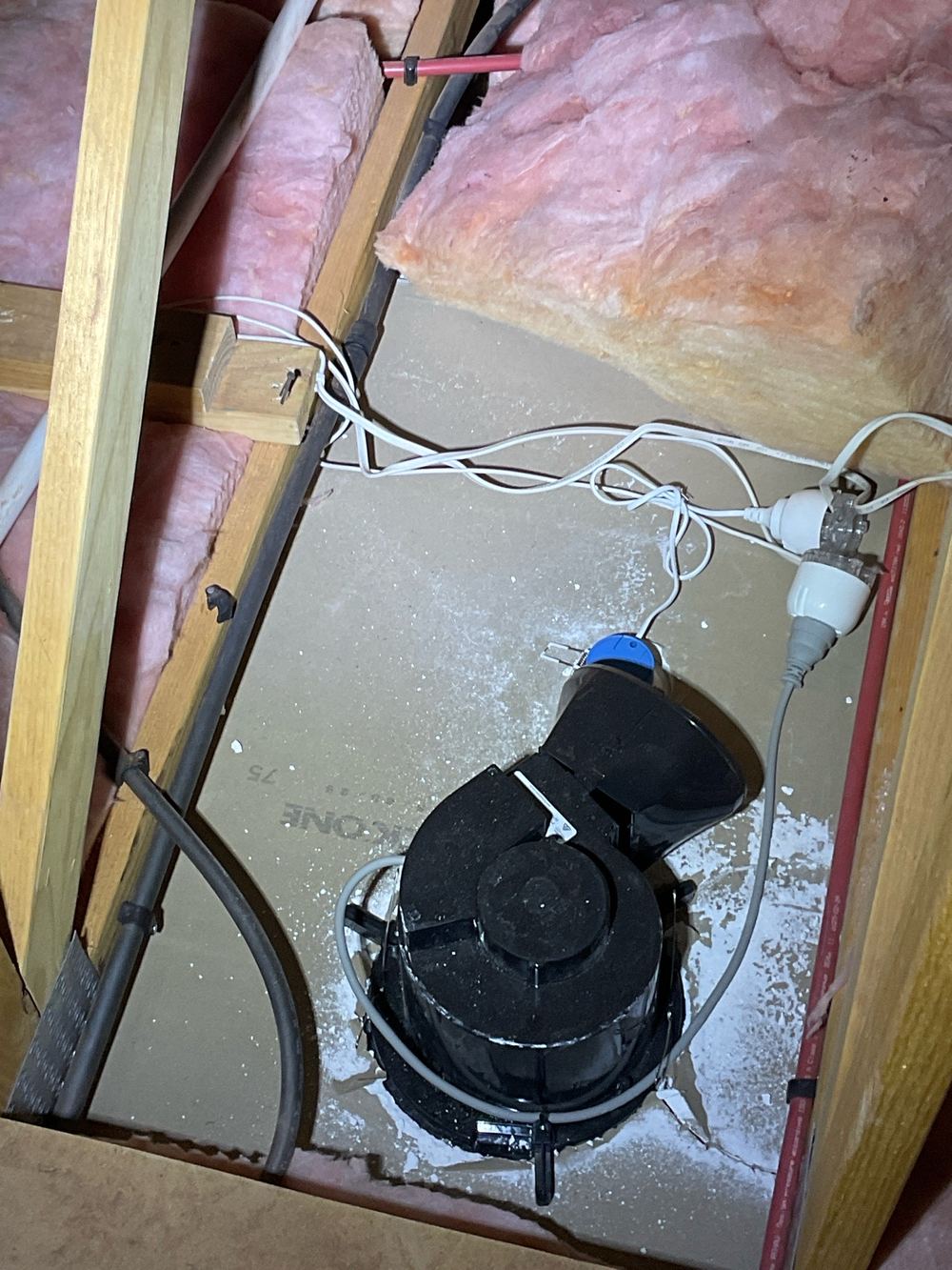 Exhaust fan discharging into the roof space instead of ducted outside, found during a pre-handover inspection in Strathtulloh