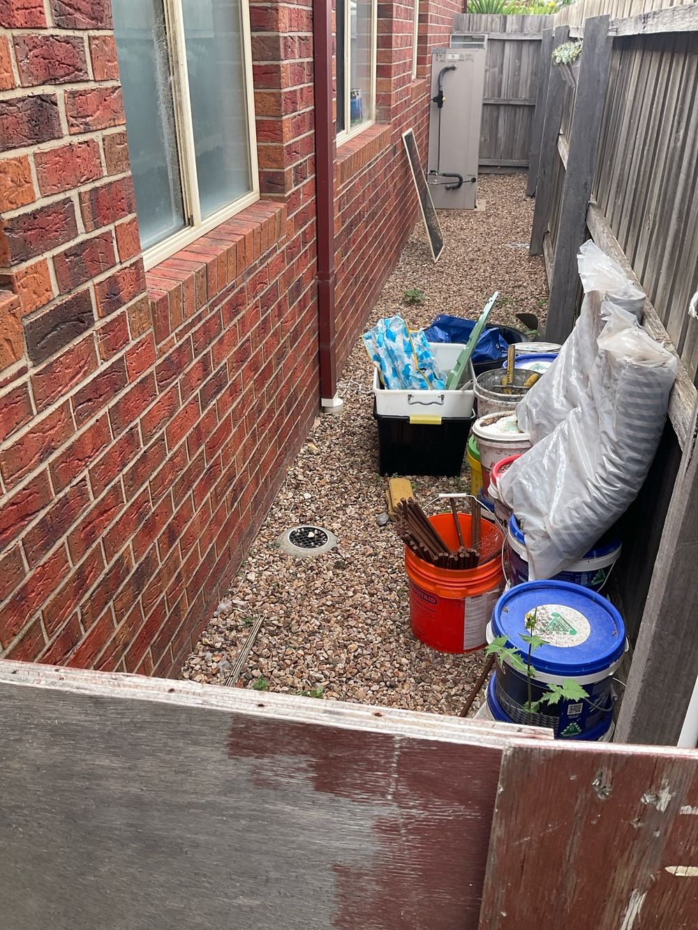 Ground falling back towards the house, inviting water and termites, Lara, Strathtulloh